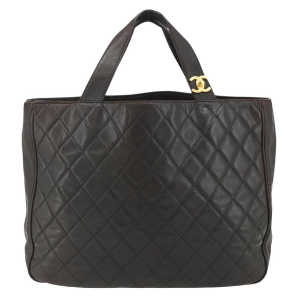 CHANEL Matelasse Tote Bag Leather Brown Gold CC Auth bs28459