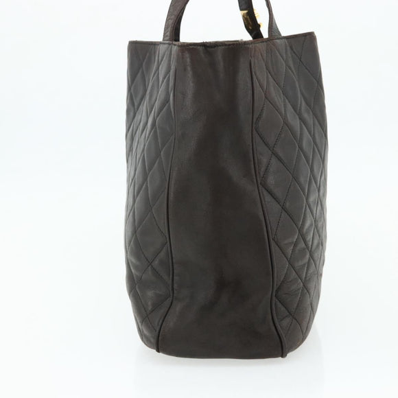 CHANEL Matelasse Tote Bag Leather Brown Gold CC Auth bs28459