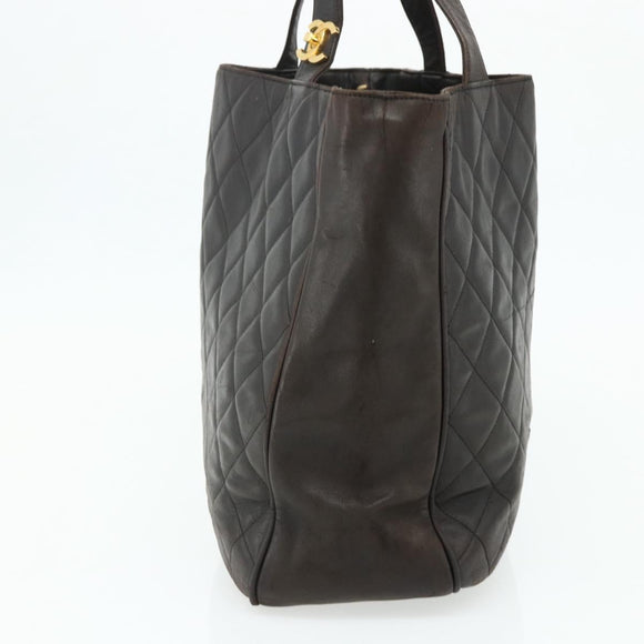 CHANEL Matelasse Tote Bag Leather Brown Gold CC Auth bs28459