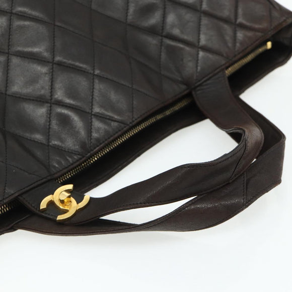 CHANEL Matelasse Tote Bag Leather Brown Gold CC Auth bs28459