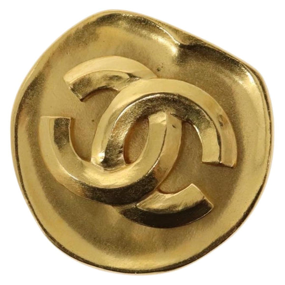 CHANEL Brooch Metal Gold CC Auth bs28462V
