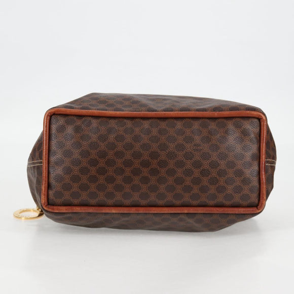 CELINE Macadam Canvas Shoulder Bag PVC Leather Brown Gold Auth bs28465