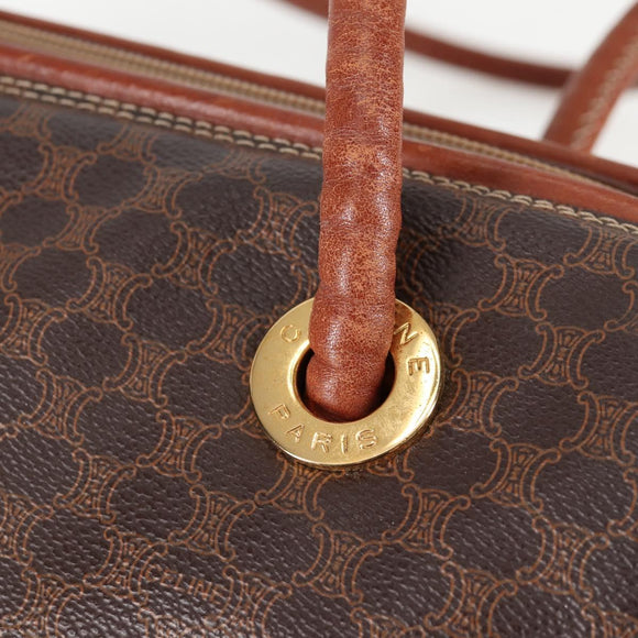 CELINE Macadam Canvas Shoulder Bag PVC Leather Brown Gold Auth bs28465