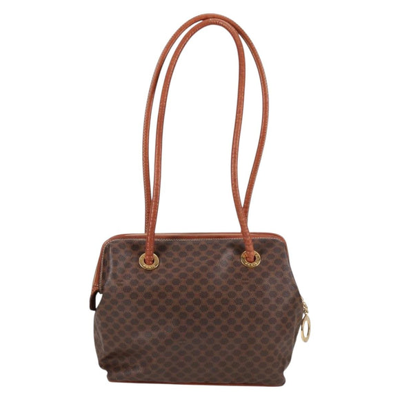 CELINE Macadam Canvas Shoulder Bag PVC Leather Brown Gold Auth bs28465