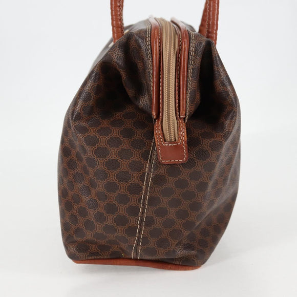 CELINE Macadam Canvas Shoulder Bag PVC Leather Brown Gold Auth bs28465