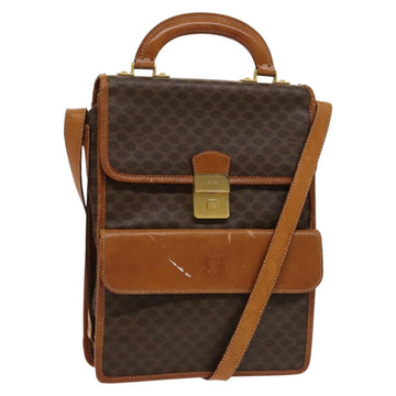 CELINE Macadam Canvas Shoulder Bag PVC Leather Brown Gold Auth bs28466