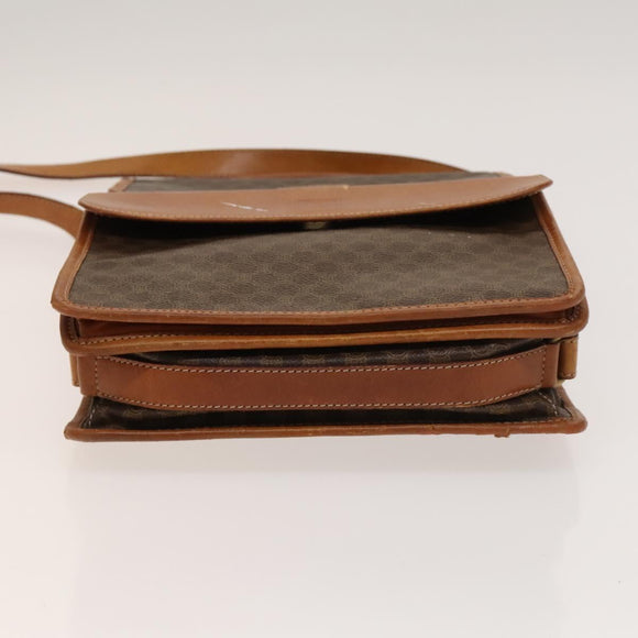 CELINE Macadam Canvas Shoulder Bag PVC Leather Brown Gold Auth bs28466