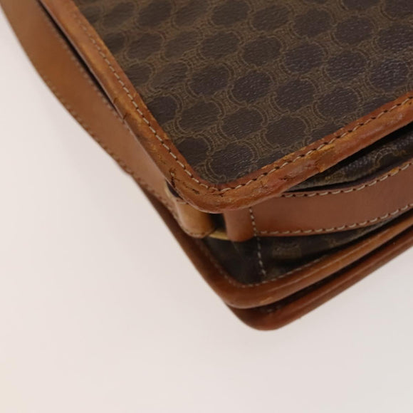 CELINE Macadam Canvas Shoulder Bag PVC Leather Brown Gold Auth bs28466