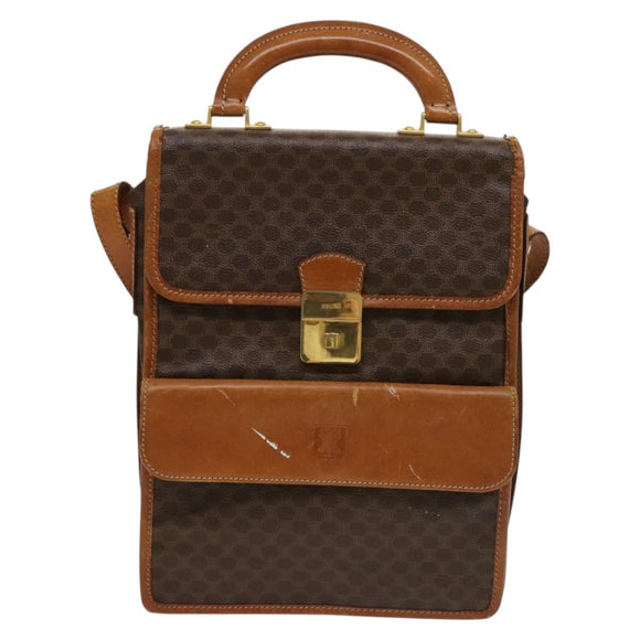 CELINE Macadam Canvas Shoulder Bag PVC Leather Brown Gold Auth bs28466