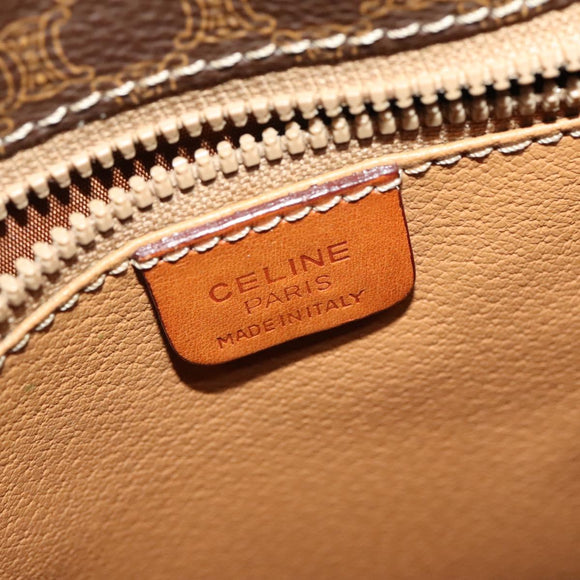 CELINE Macadam Canvas Shoulder Bag PVC Leather Brown Gold Auth bs28466