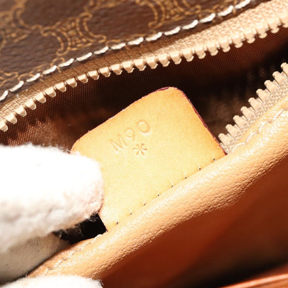 CELINE Macadam Canvas Shoulder Bag PVC Leather Brown Gold Auth bs28466