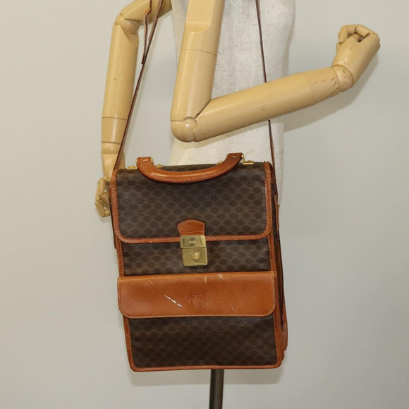 CELINE Macadam Canvas Shoulder Bag PVC Leather Brown Gold Auth bs28466