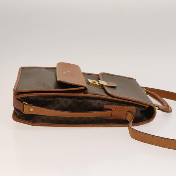 CELINE Macadam Canvas Shoulder Bag PVC Leather Brown Gold Auth bs28466