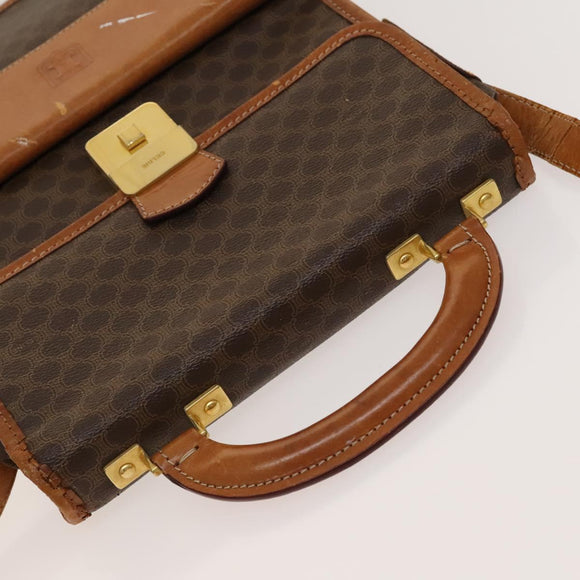 CELINE Macadam Canvas Shoulder Bag PVC Leather Brown Gold Auth bs28466