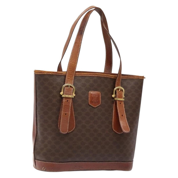 CELINE Macadam Canvas Shoulder Bag PVC Leather Brown Gold Auth bs28467