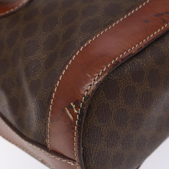 CELINE Macadam Canvas Shoulder Bag PVC Leather Brown Gold Auth bs28467