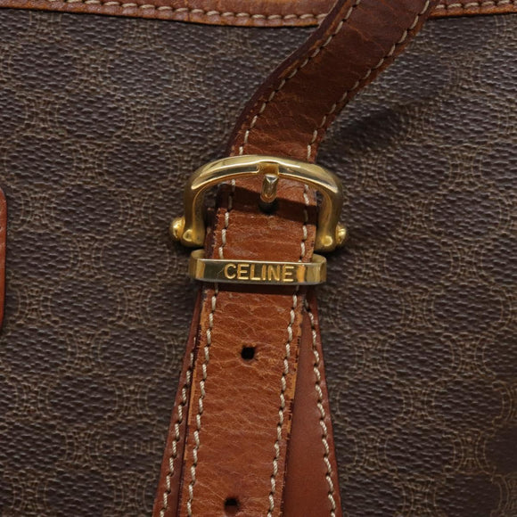 CELINE Macadam Canvas Shoulder Bag PVC Leather Brown Gold Auth bs28467