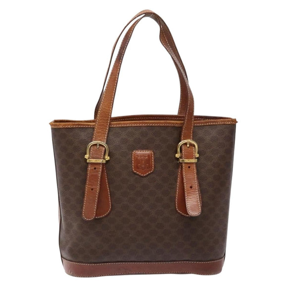 CELINE Macadam Canvas Shoulder Bag PVC Leather Brown Gold Auth bs28467
