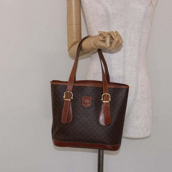 CELINE Macadam Canvas Shoulder Bag PVC Leather Brown Gold Auth bs28467