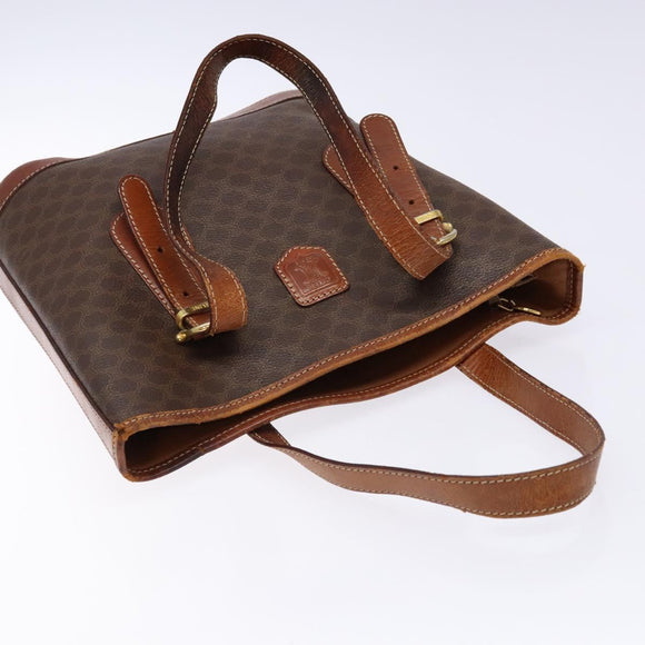 CELINE Macadam Canvas Shoulder Bag PVC Leather Brown Gold Auth bs28467