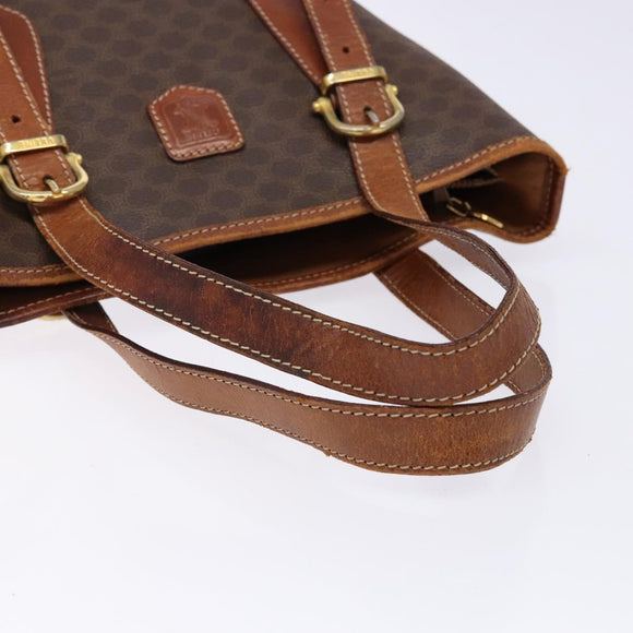 CELINE Macadam Canvas Shoulder Bag PVC Leather Brown Gold Auth bs28467