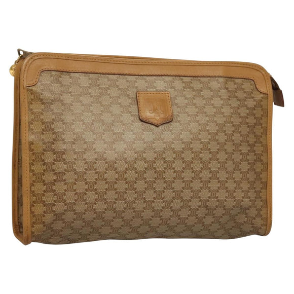 CELINE Macadam Canvas Clutch Bag PVC Beige Gold Auth bs28469