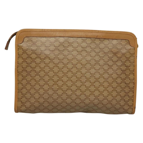CELINE Macadam Canvas Clutch Bag PVC Beige Gold Auth bs28469