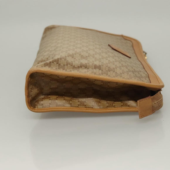 CELINE Macadam Canvas Clutch Bag PVC Beige Gold Auth bs28469