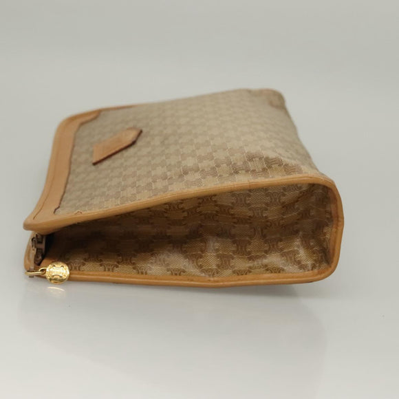 CELINE Macadam Canvas Clutch Bag PVC Beige Gold Auth bs28469