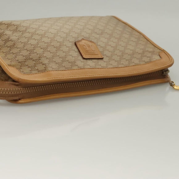 CELINE Macadam Canvas Clutch Bag PVC Beige Gold Auth bs28469