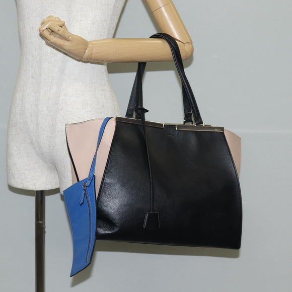 FENDI Toilojour Tote Bag Leather Black Silver Auth bs28474