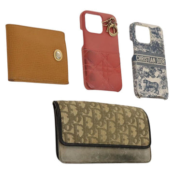 Christian Dior Trotter Canvas Wallet Leather 4Set Pink Navy Brown Auth bs28476