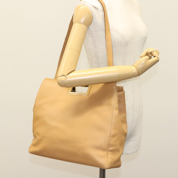 Salvatore Ferragamo Shoulder Bag Leather Beige Gold Auth bs28483