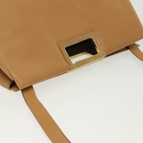 Salvatore Ferragamo Shoulder Bag Leather Beige Gold Auth bs28483