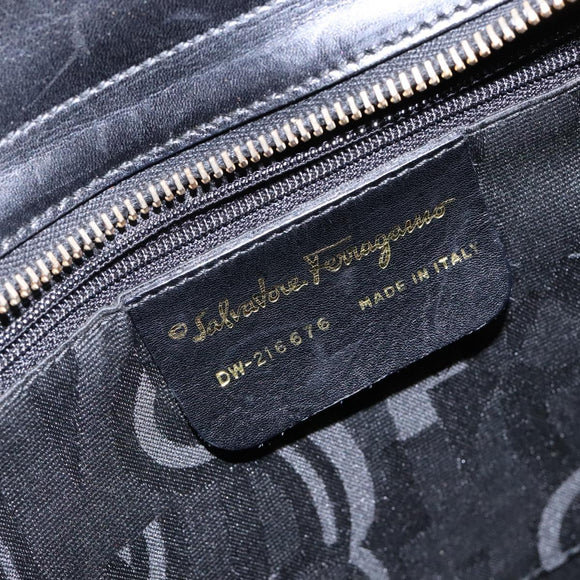 Salvatore Ferragamo Vala Shoulder Bag Leather Black Gold Auth bs28484