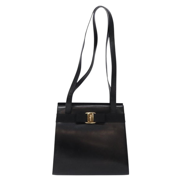 Salvatore Ferragamo Vala Shoulder Bag Leather Black Gold Auth bs28484