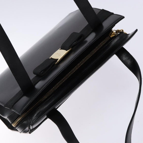 Salvatore Ferragamo Vala Shoulder Bag Leather Black Gold Auth bs28484