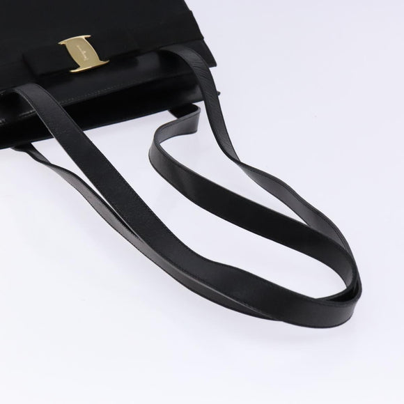 Salvatore Ferragamo Vala Shoulder Bag Leather Black Gold Auth bs28484