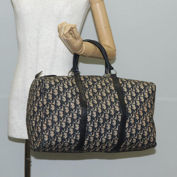 Christian Dior Trotter Canvas Boston Bag Navy Silver Auth bs28488