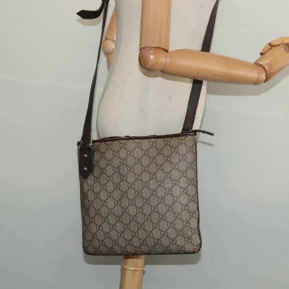 GUCCI GG Supreme Shoulder Bag PVC Outlet Beige Silver 257246 Auth bs28492