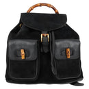 GUCCI Bamboo Backpack Suede Leather Black Gold 003 2058 0016 Auth bs28493-13