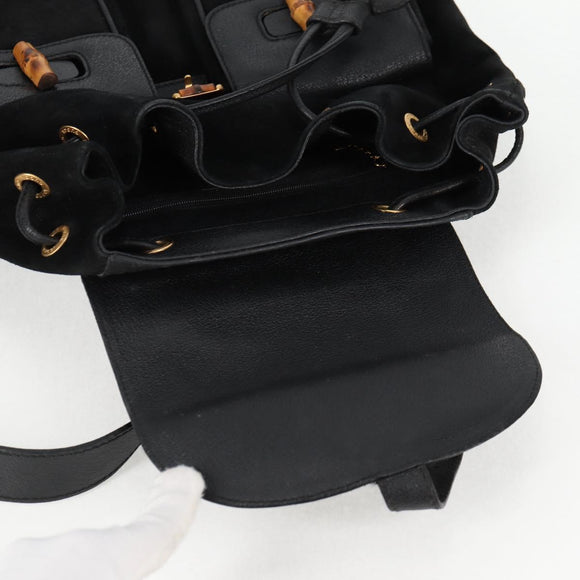GUCCI Bamboo Backpack Suede Leather Black Gold 003 2058 0016 Auth bs28493