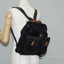 GUCCI Bamboo Backpack Suede Leather Black Gold 003 2058 0016 Auth bs28493-27