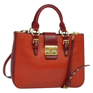 Miu Miu Hand Bag Leather 2way Red Gold Auth bs28494