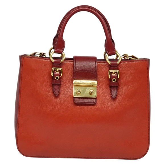 Miu Miu Hand Bag Leather 2way Red Gold Auth bs28494