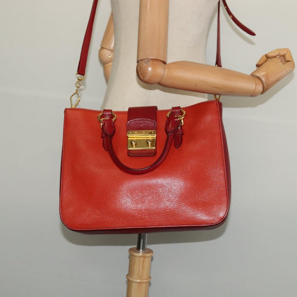 Miu Miu Hand Bag Leather 2way Red Gold Auth bs28494