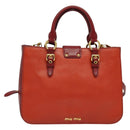 Miu Miu Hand Bag Leather 2way Red Gold Auth bs28494-2