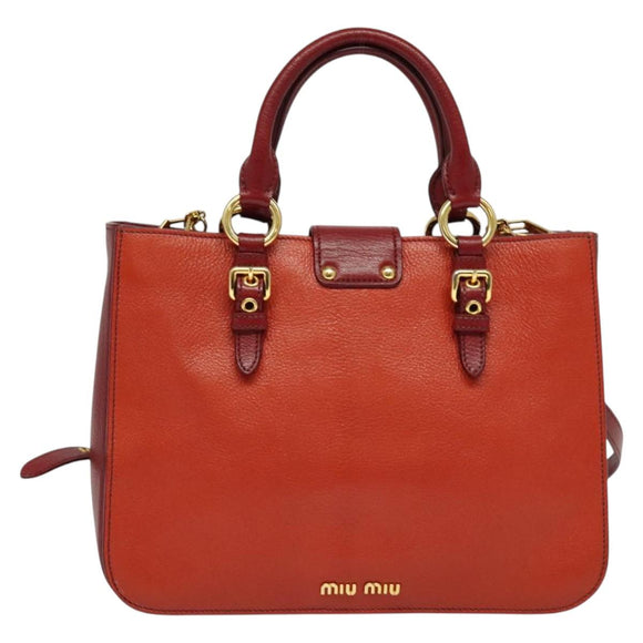 Miu Miu Hand Bag Leather 2way Red Gold Auth bs28494