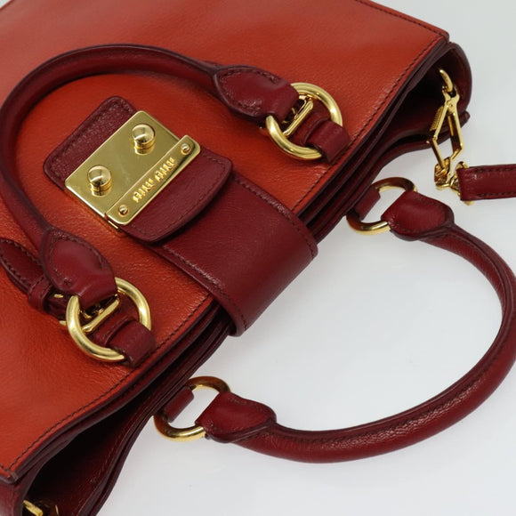 Miu Miu Hand Bag Leather 2way Red Gold Auth bs28494