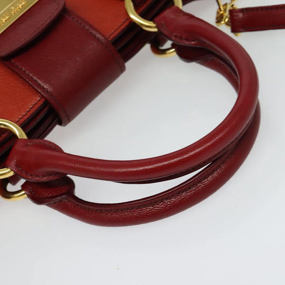 Miu Miu Hand Bag Leather 2way Red Gold Auth bs28494